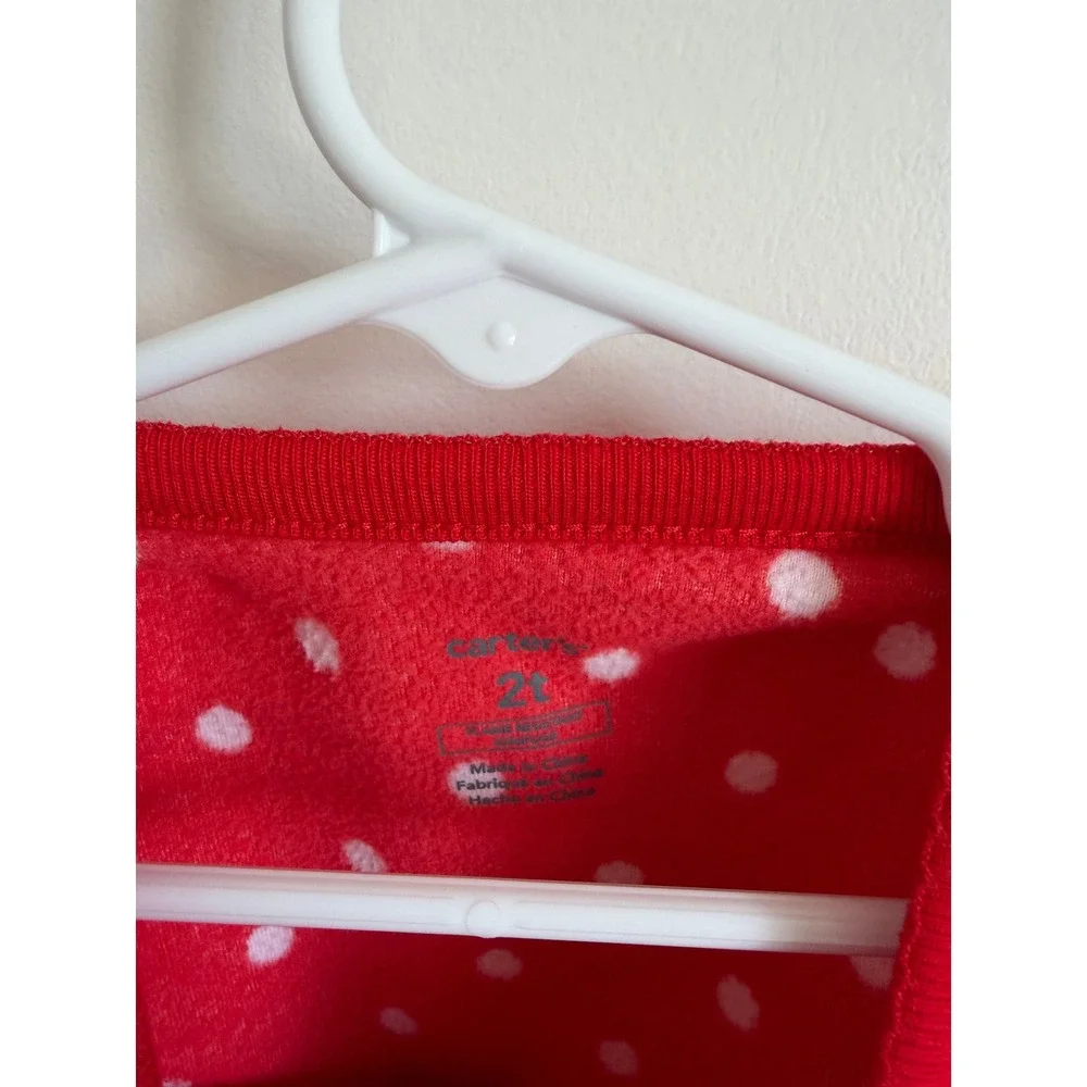 Carters Toddler Girls Red Polka Dot Reindeer Fleece Footed Pajamas 2T